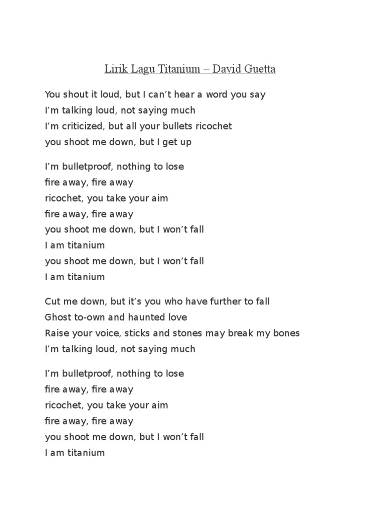 Lirik Lagu Titanium - David Guetta | PDF | Home \u0026 Garden, image size:768x1024