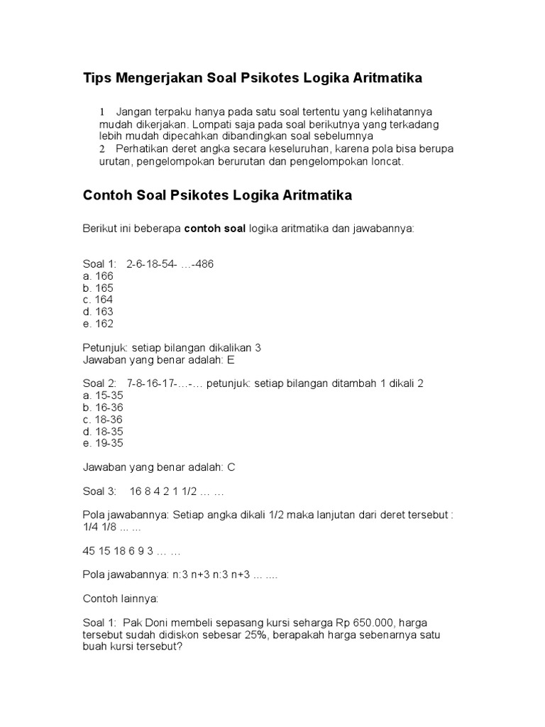 Tips Mengerjakan Soal Psikotes Logika Aritmatika