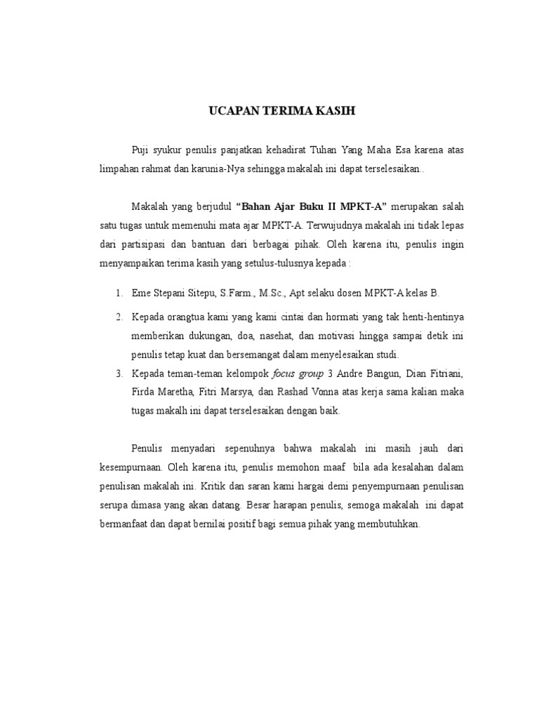 Contoh Ucapan Terima Kasih