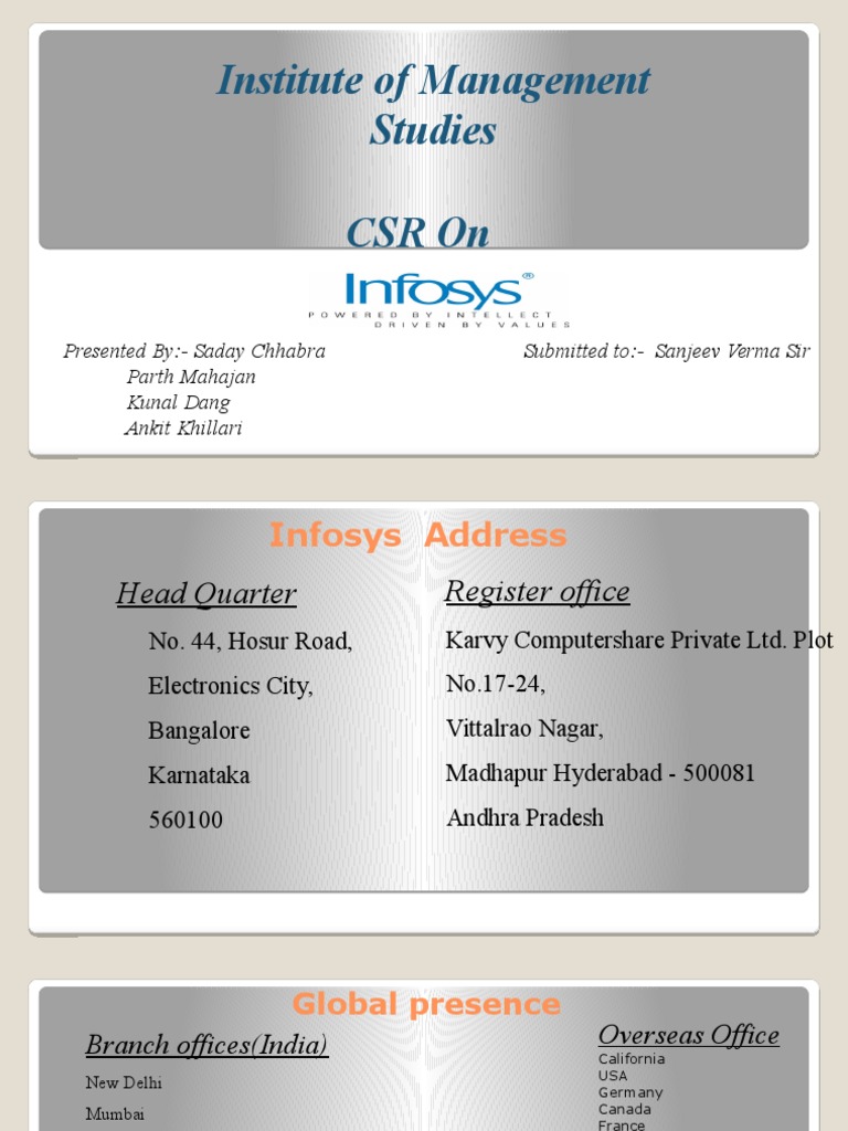 Infosys CSR Overview and Global Presence | PDF | Corporate Social ...