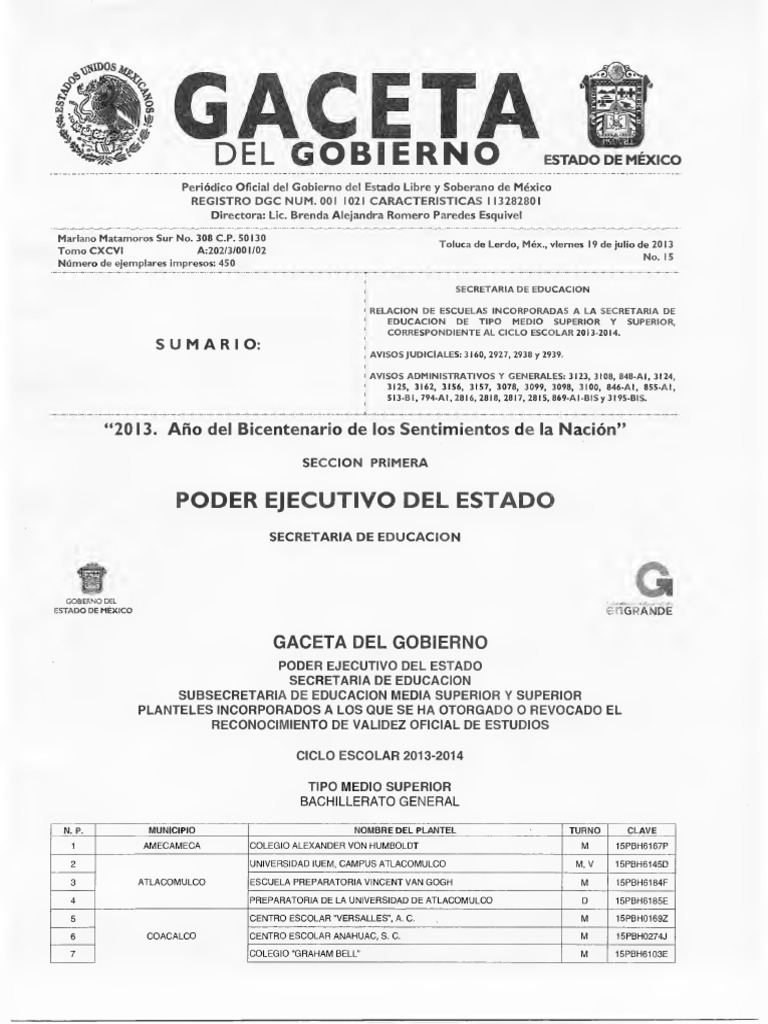 Gaceta Oficial del Estado de Mexico | México