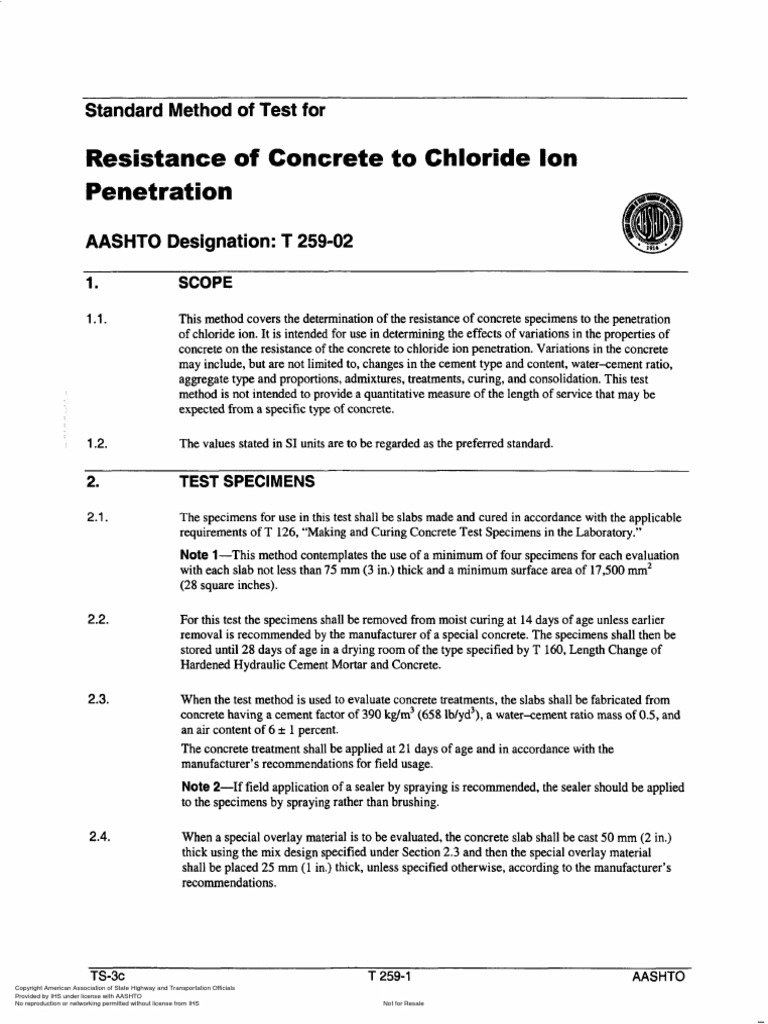 Aashto T 259 02 | PDF | Concrete | Materials