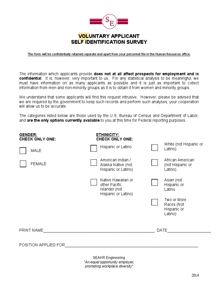 2014 Self-Identification Survey Form | PDF