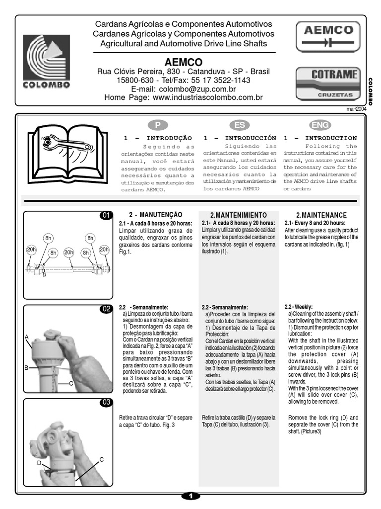 Cardan, Manual de Componentes - AEMCO - 2005 | PDF | Trator | Mecânica  Clássica