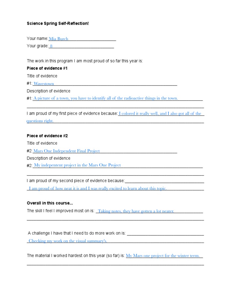 Science Spring Self-Reflection Guide | PDF | Career & Growth | Social ...