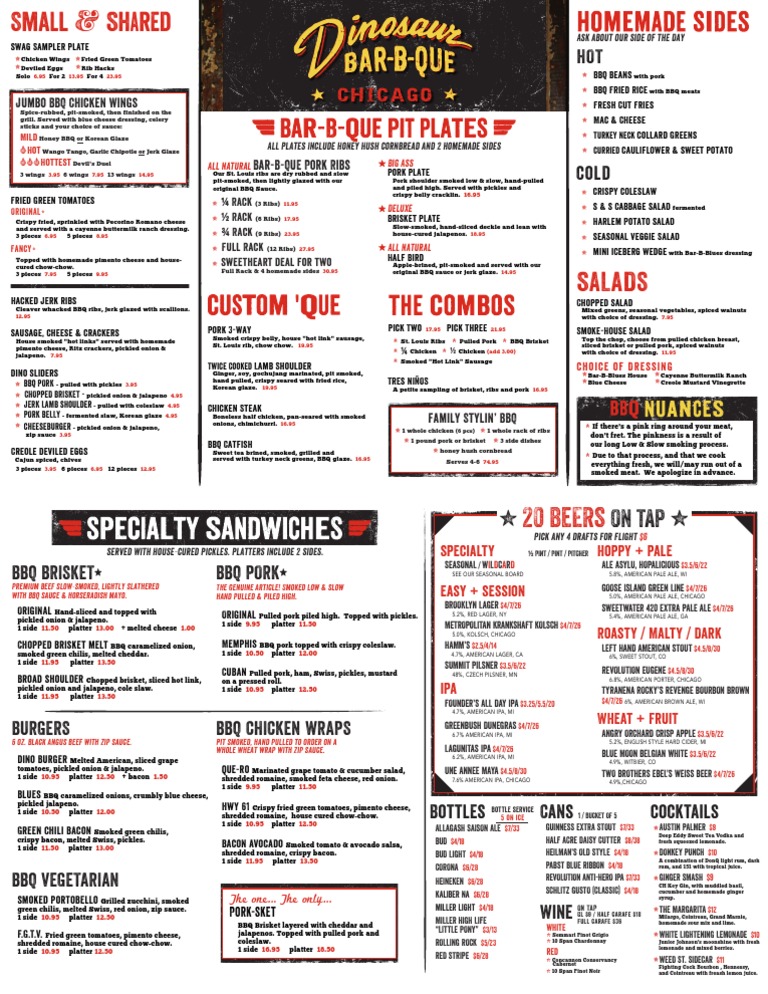 Dinosaur BarBQue New Chicago Menu PDF Barbecue Coleslaw