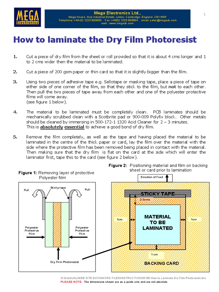 5180 Data Sheet Dry Film Photoresist (How To Laminate) PDF Printed