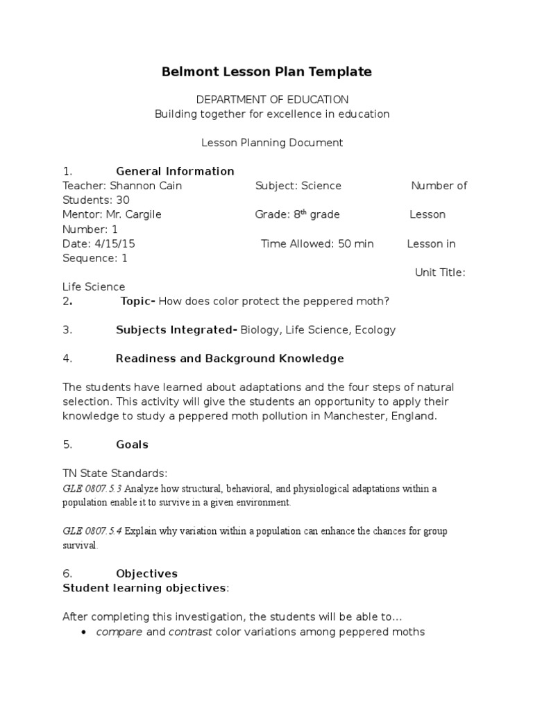 lesson plan peppered moth activity | Lesson Plan | Ecology | Prueba