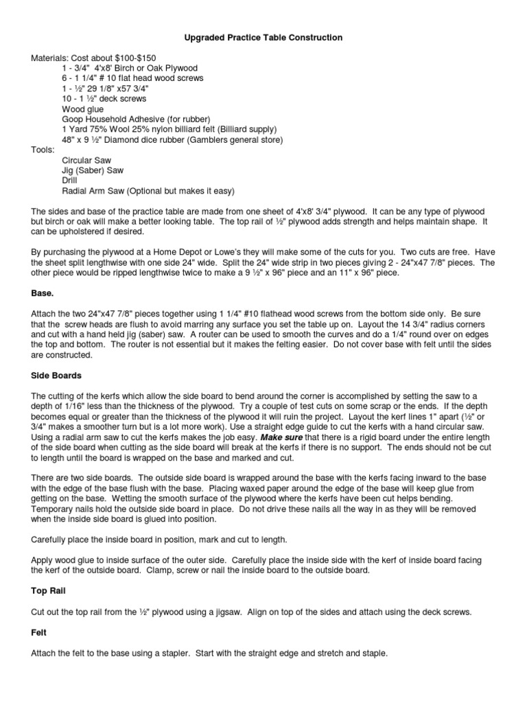 Craps Practice Table Plans PDF Plywood Adhesive