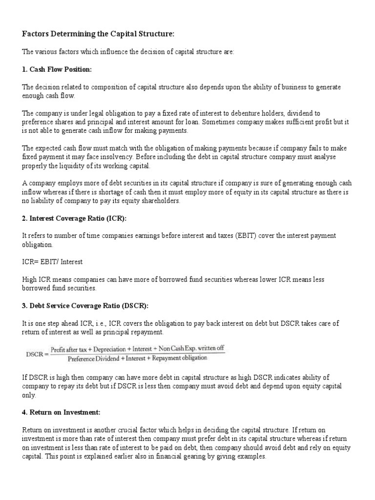 Factors Determining Capital Structure | PDF | Capital Structure ...