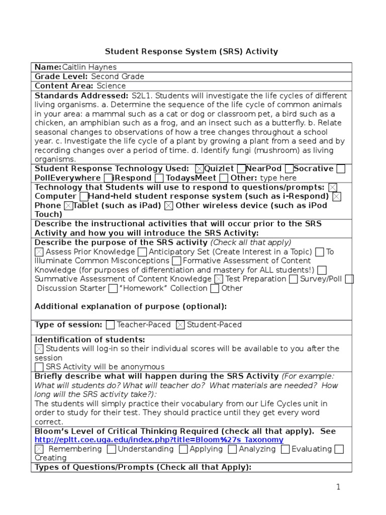 4 Student Response and Assessment Template | PDF | Question ...