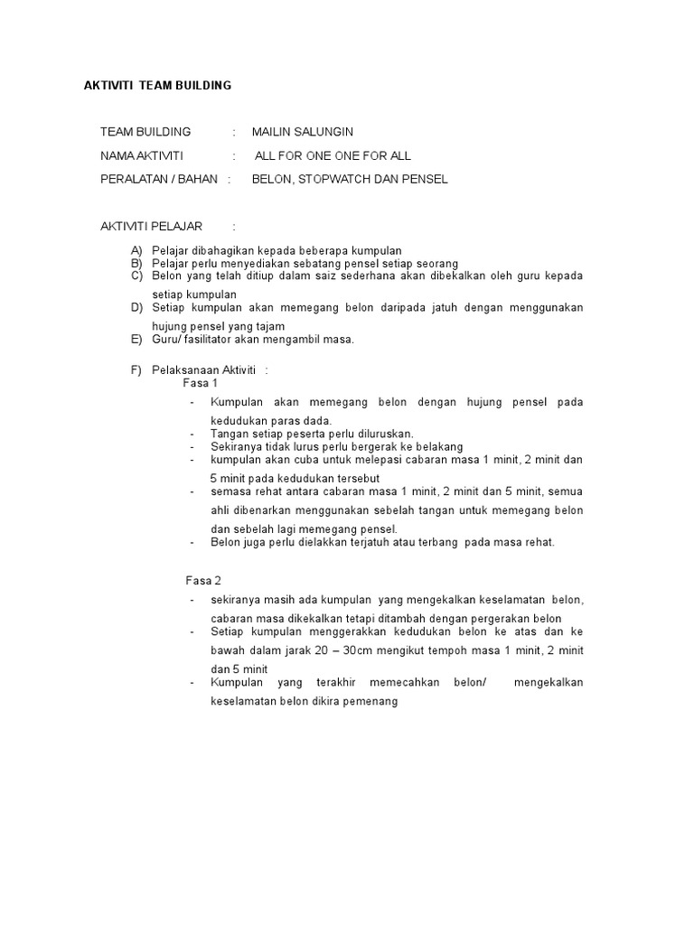 Aktiviti Team Building Pdf
