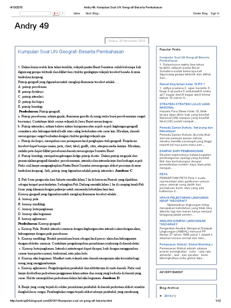 Kumpulan Soal Un Geografi Beserta Pembahasan