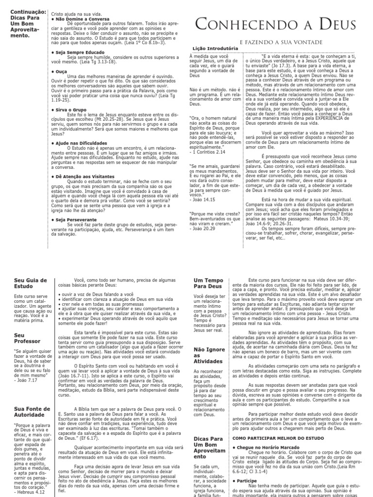 Intro Conhecendo A Deus E Fazendo Sua Vontade Pdf Jesus Deus