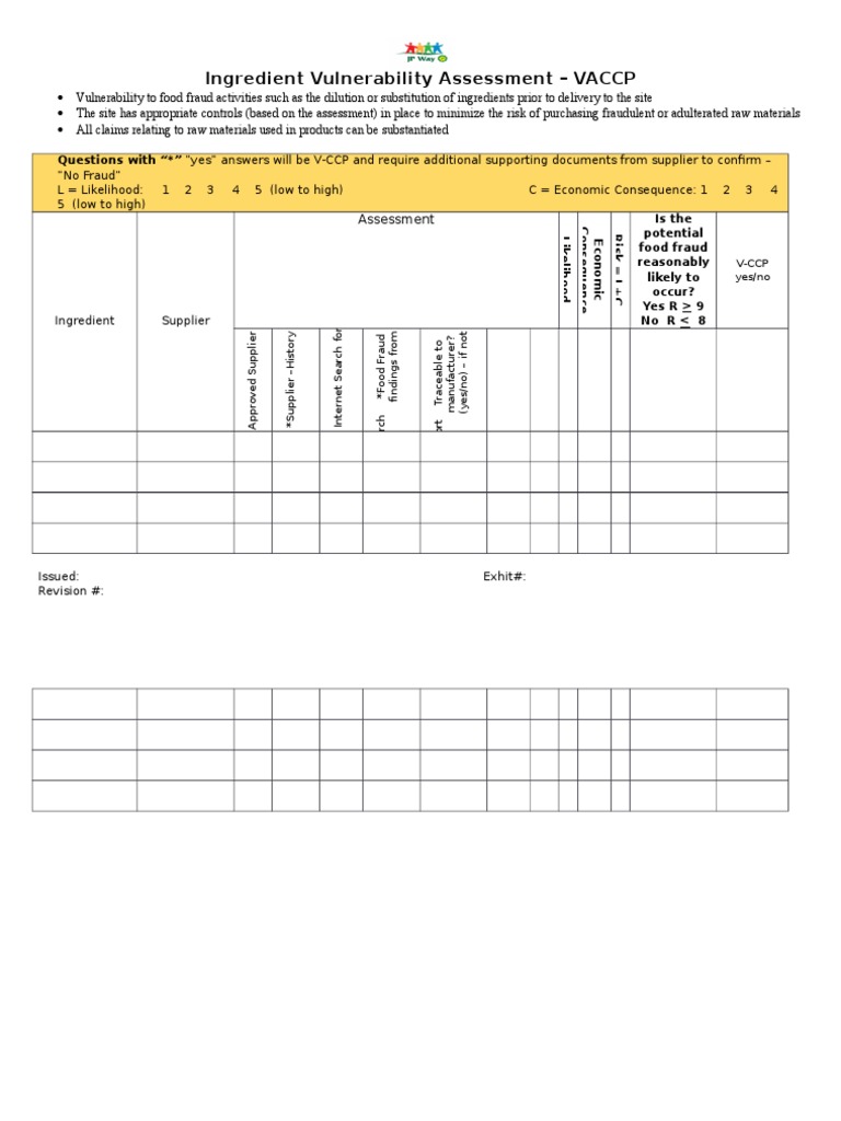 Food Fraud Vulnerability Assessment Template