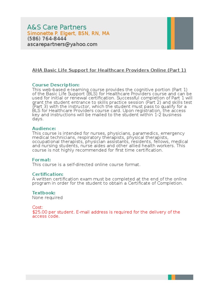 AHA BLS Healthcare Providers Online Course | PDF | Career & Growth