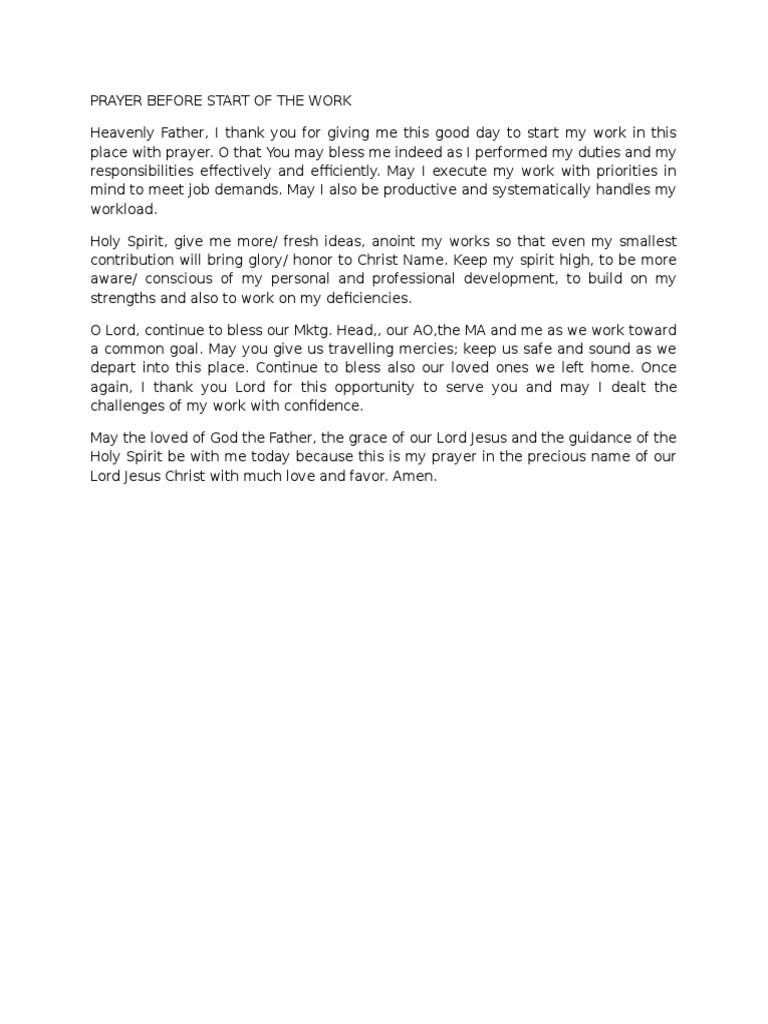 Prayer for Work Productivity and Blessings | PDF | Career & Growth ...