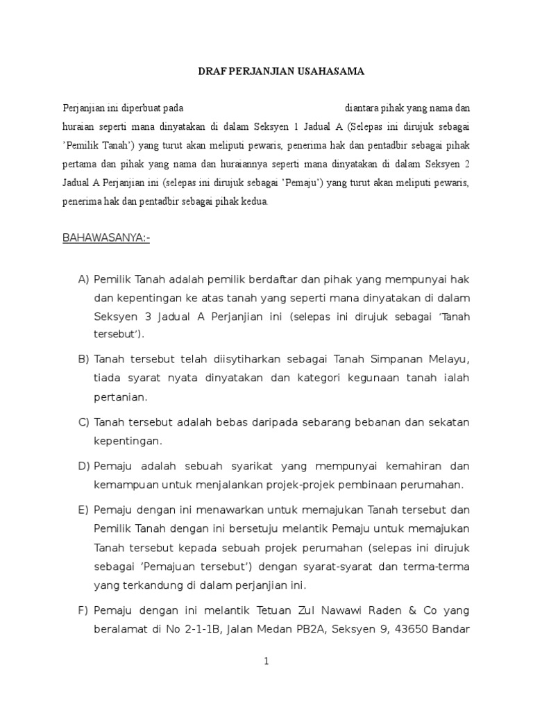 Perjanjian Usahasama Pdf