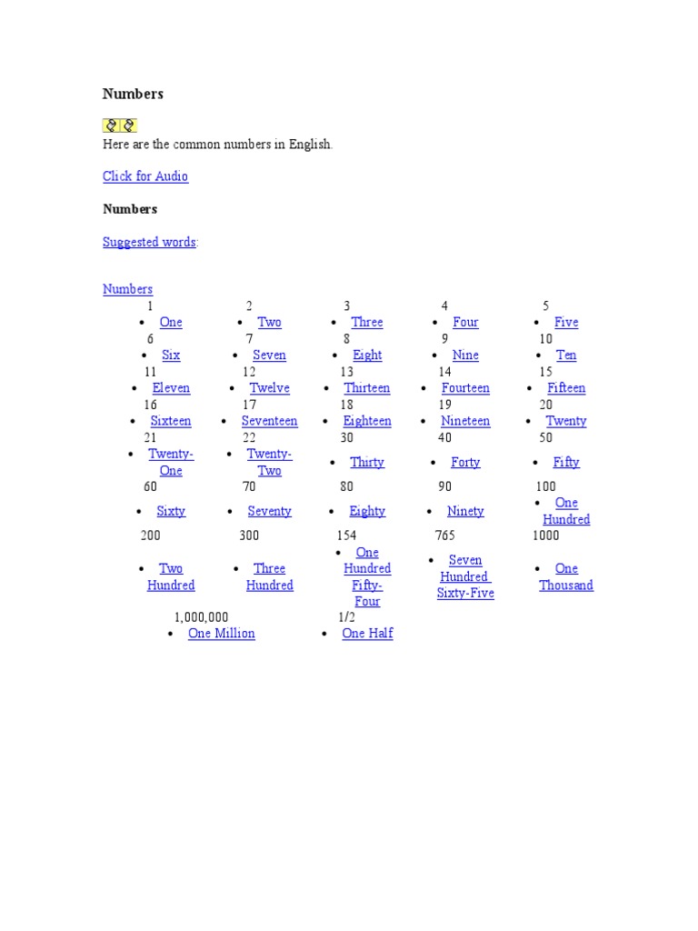 English Numbers for ESL Learners | PDF