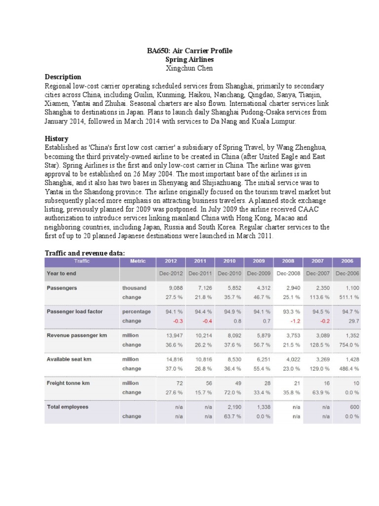 Spring Airlines: China's Low-Cost Carrier | PDF | Airlines | Low Cost ...