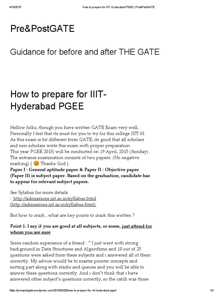 Preparing for IIIT Hyderabad PGEE | PDF | Multiple Choice | Test ...