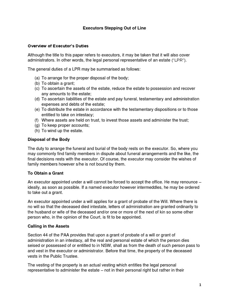 Executors Stepping Out Of Line Pdf Probate Will And Testament
