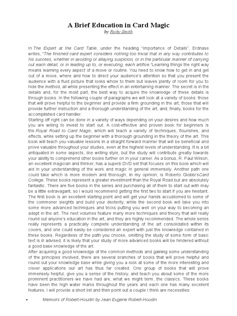 A Brief Education in Card Magic PDF Magic (Illusion) Sports And