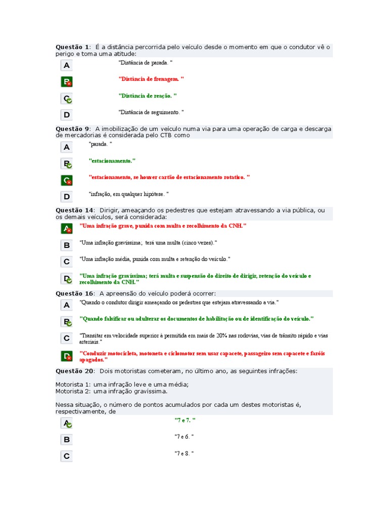 Simulado Detran: 30 Questões e Gabarito | PDF | Tráfego | Óleo de motor