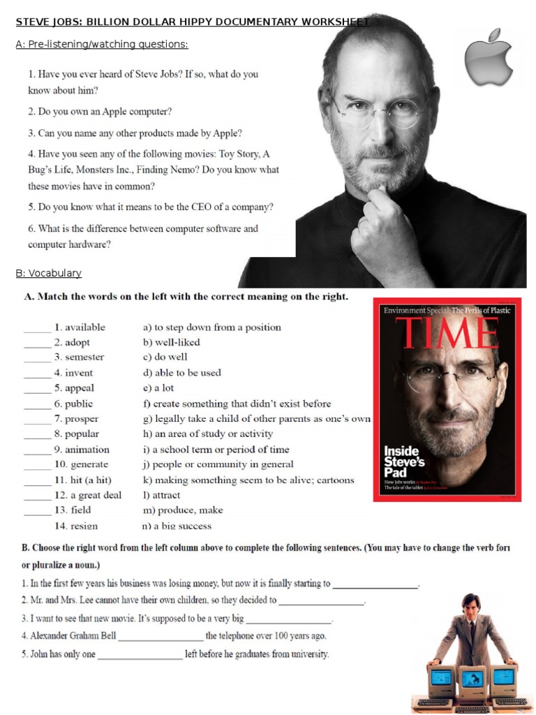 Steve Jobs Student Worksheet PDF