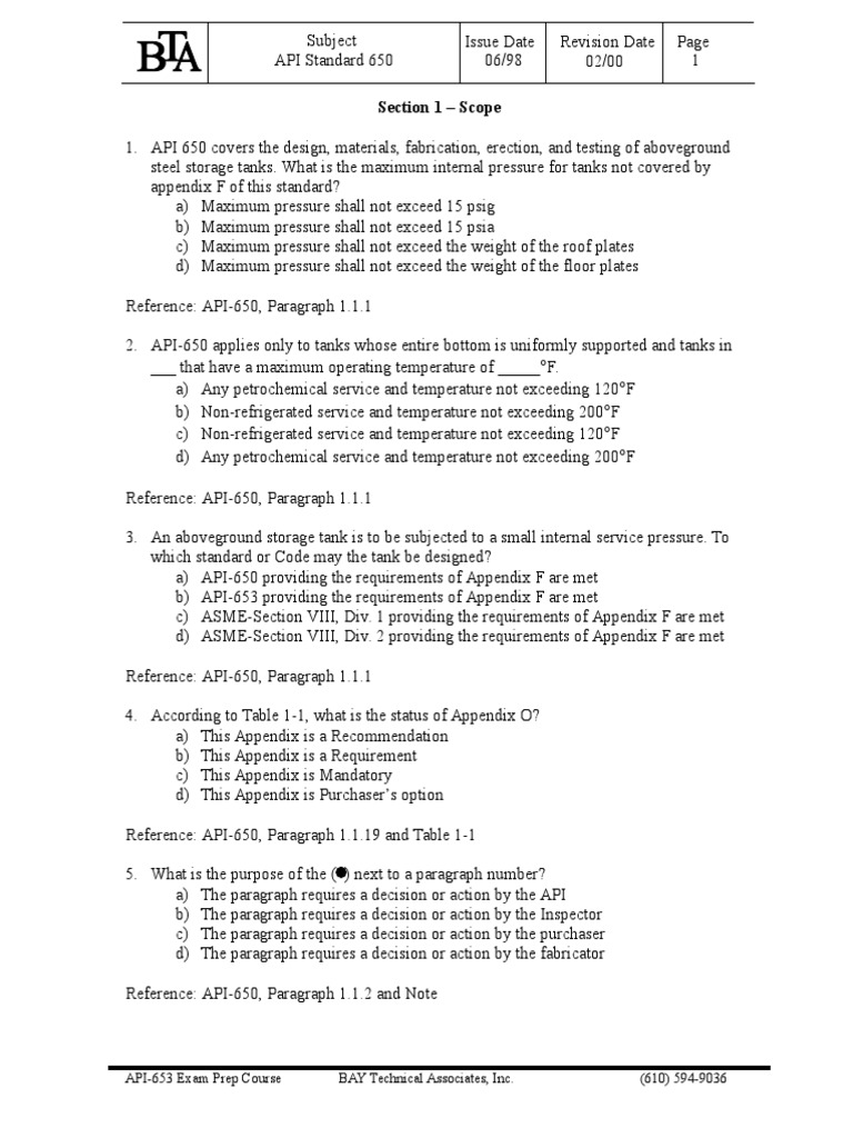 Section 3 API-650 Practice Questions | PDF | Welding | Construction