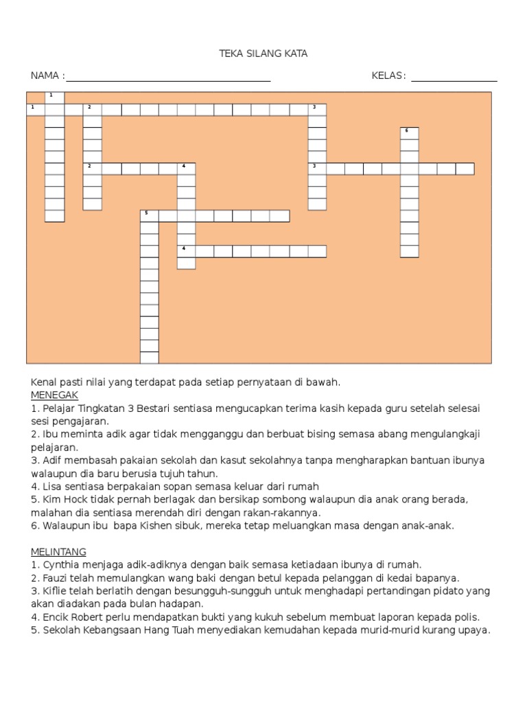 Jawapan Teka Silang Kata Minggu Anti Dadah Contoh Gil