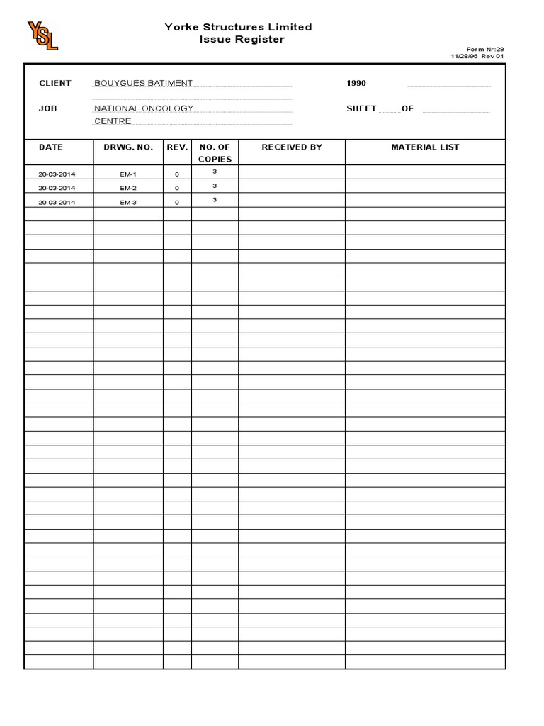 Yorke Structures Issue Register Document | PDF | Technology & Engineering