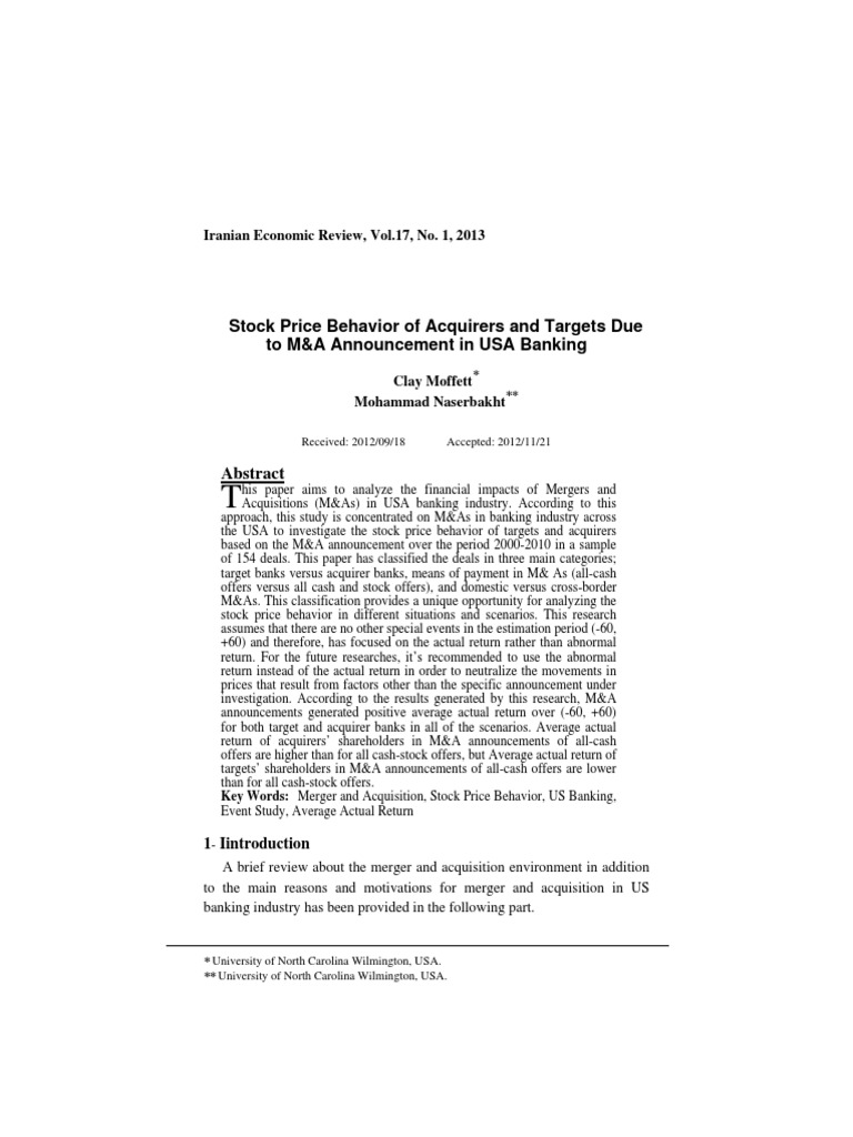 M&A Impact on US Banking Stock Prices | PDF | Mergers And Acquisitions ...