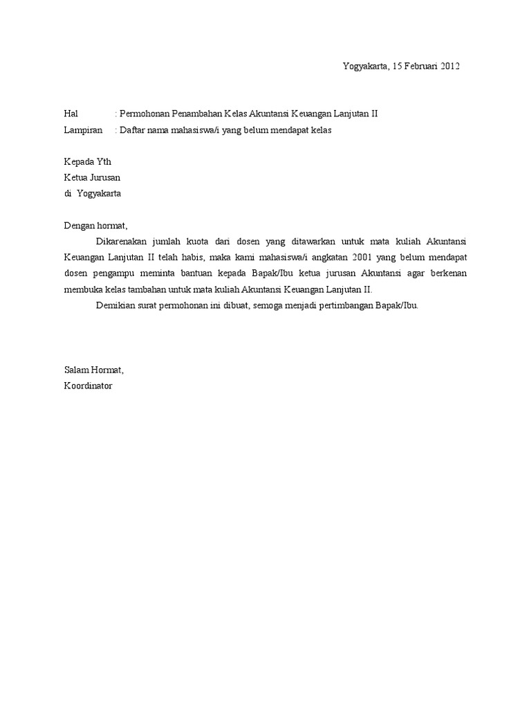 Surat Permohonan Buka Kelas Tambahan Pdf