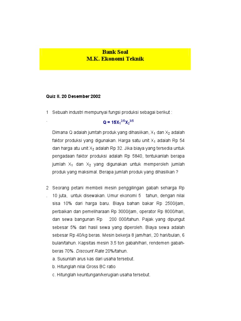 Bank Soal Ekonomi Teknik