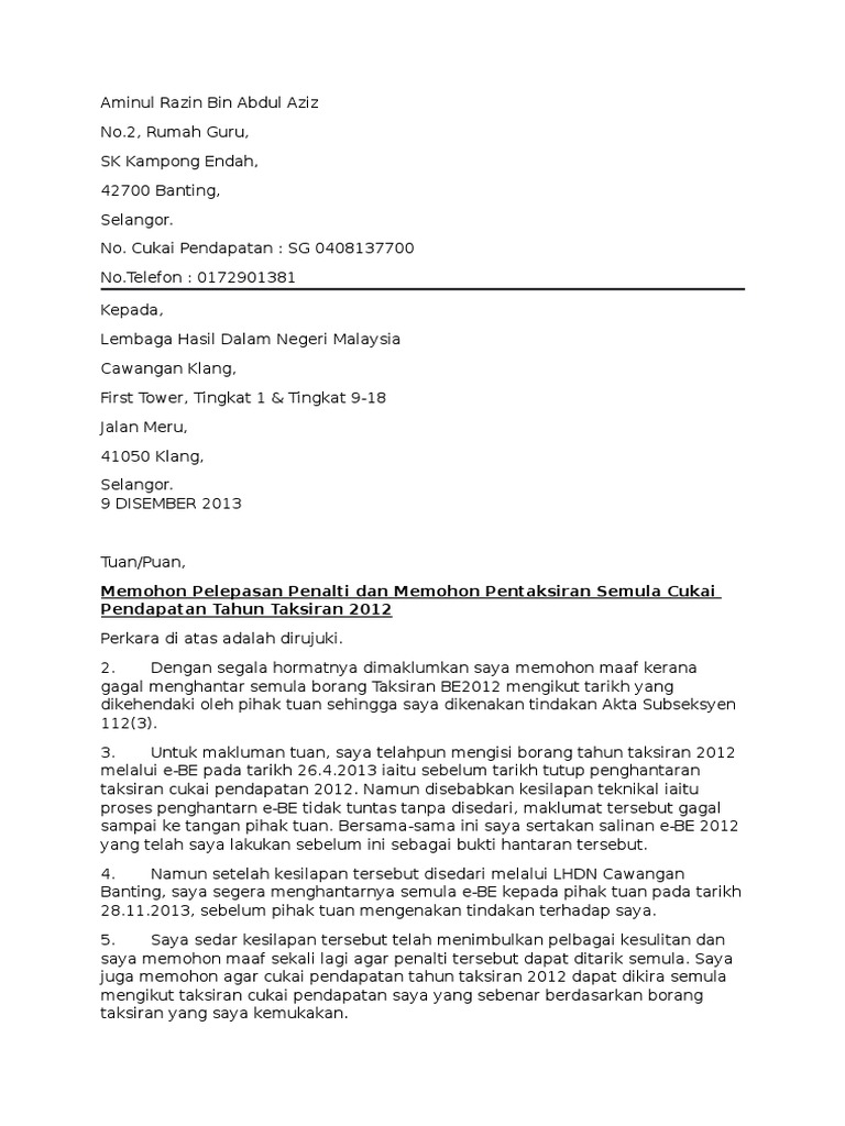 Lhdn Surat Penyelesaian Cukai