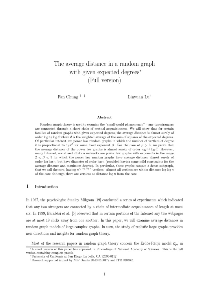 The Average Distance in A Random Graph | PDF | Graph Theory | Logarithm