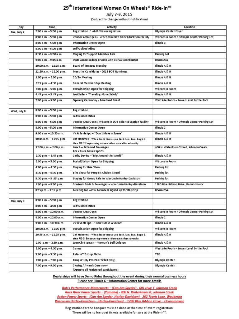 29th Women On Wheels Ride-In Schedule | PDF | Motorcycling | Harley ...