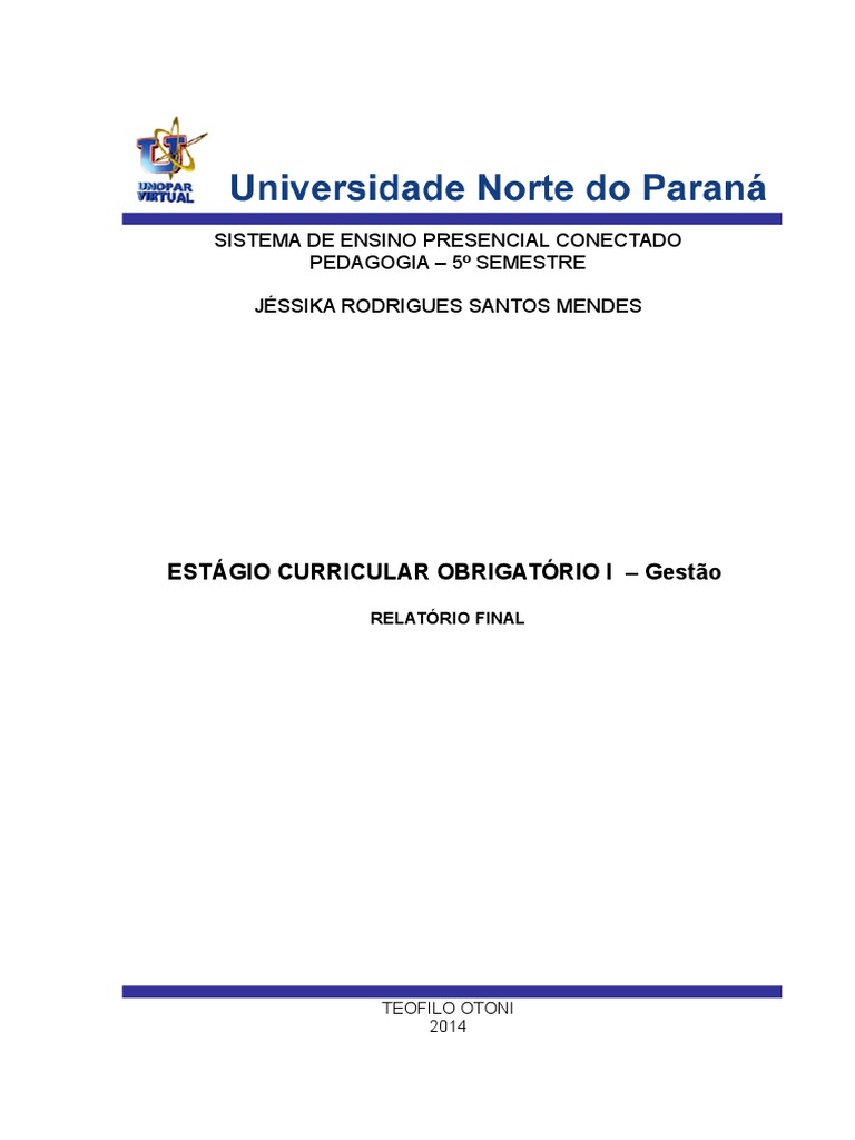 Estágio Curricular Obrigatório Iii Gestão Educacional E Espaços Não Escolares