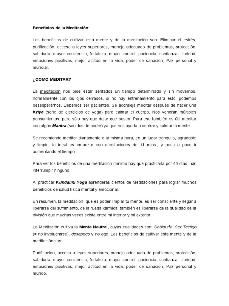 Meditación: Beneficios y Técnicas Guiadas | PDF | Meditación | Yoga