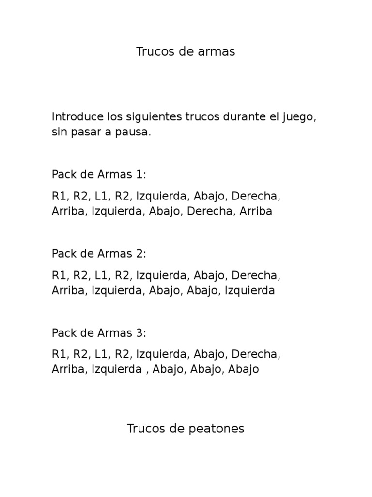 Trucos de Gta San Andreas para Ps2 PDF Conflicto armado Ocio