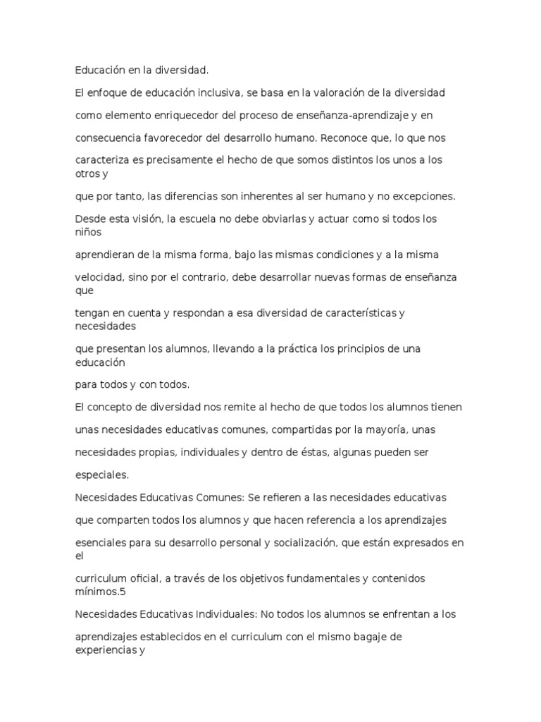 Educación Inclusiva y Diversidad Escolar | PDF | Plan de estudios ...