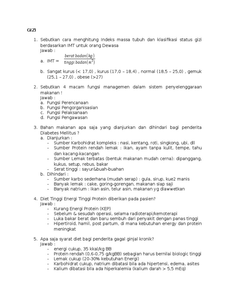 Soal Gizi Penyelenggaraan Makanan