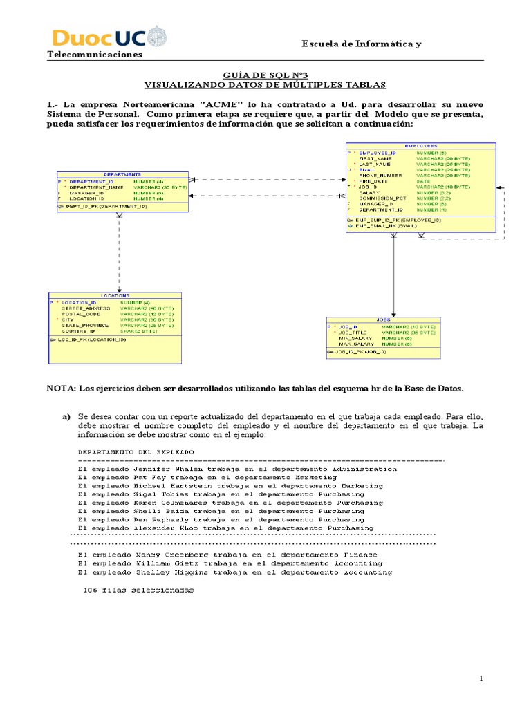 Guía SQL: Consultas de Múltiples Tablas | PDF | SQL | Bases de datos