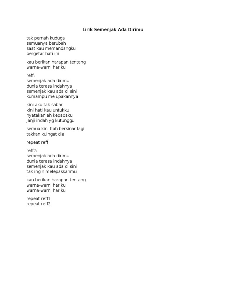 Lirik Semenjak Ada Dirimu