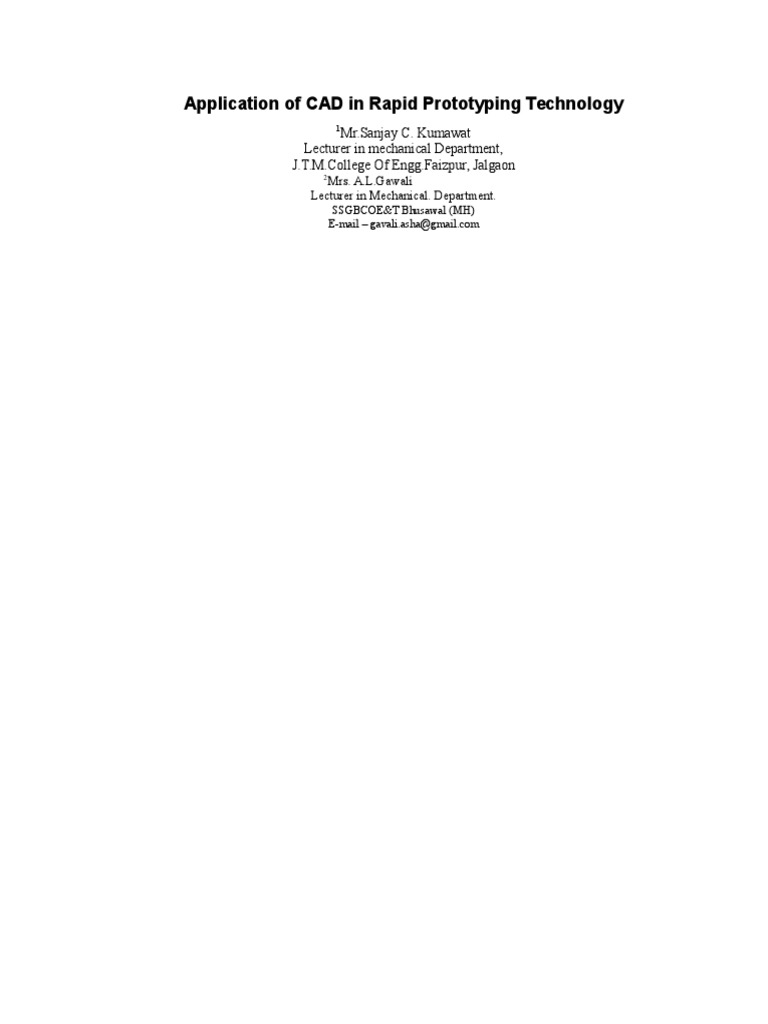 CAD in Rapid Prototyping Techniques | PDF | Computer Aided Design | 3 D ...