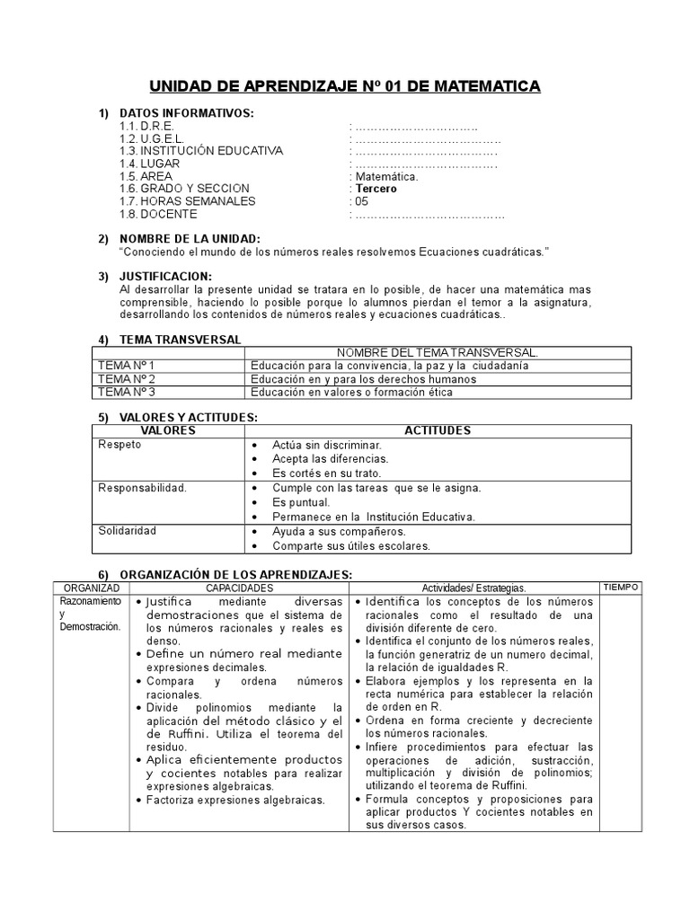 Unidad de Matemática: Números Reales y Ecuaciones | PDF | Factorización ...