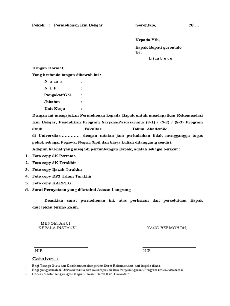 Contoh Permohonan Izin Tugas Belajar Pdf
