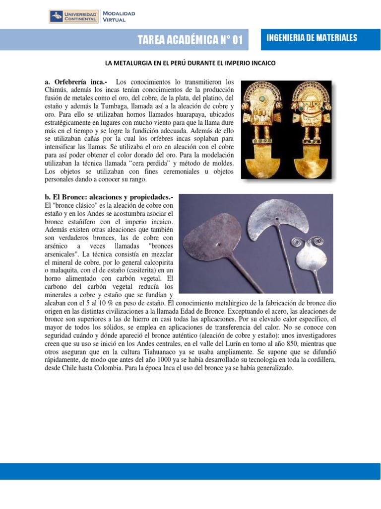 Metalurgia Incaica: Orfebrería y Aleaciones | PDF | Metalurgia | Edad ...