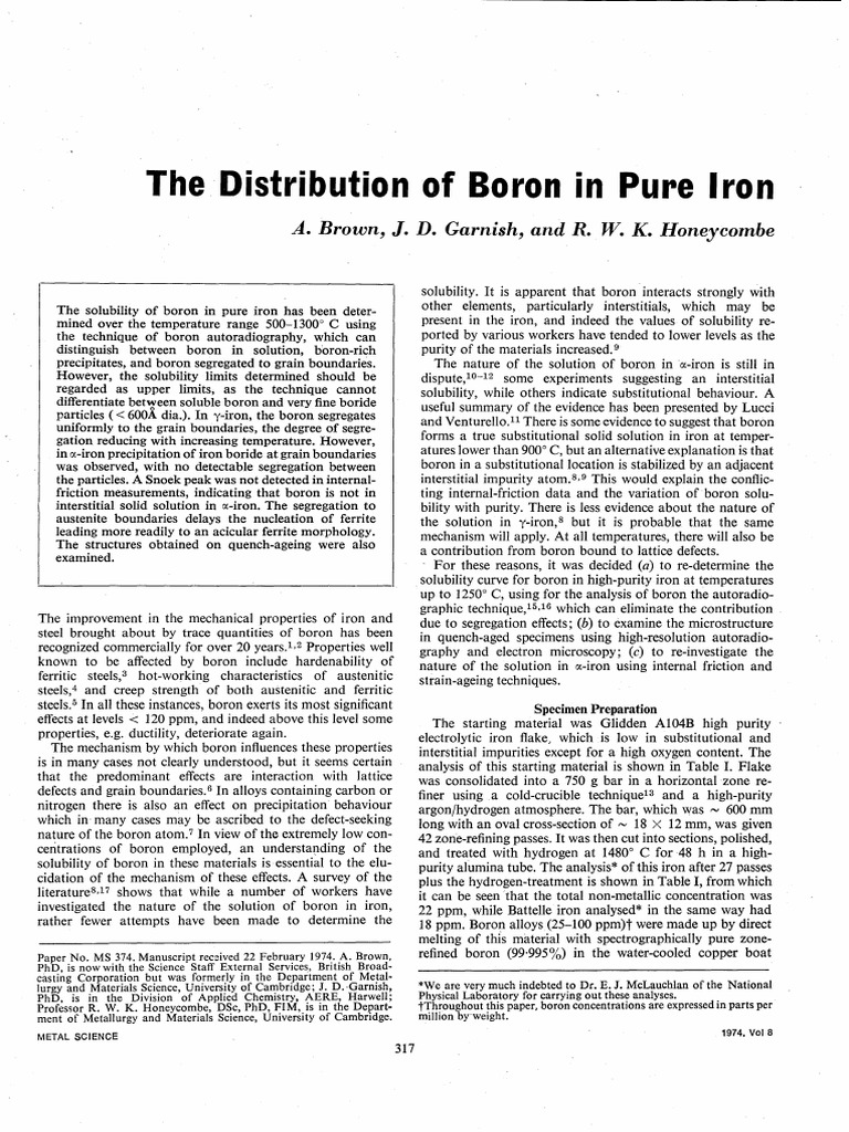 Distribution of Boron in Iron The Pure PDF Boron Steel